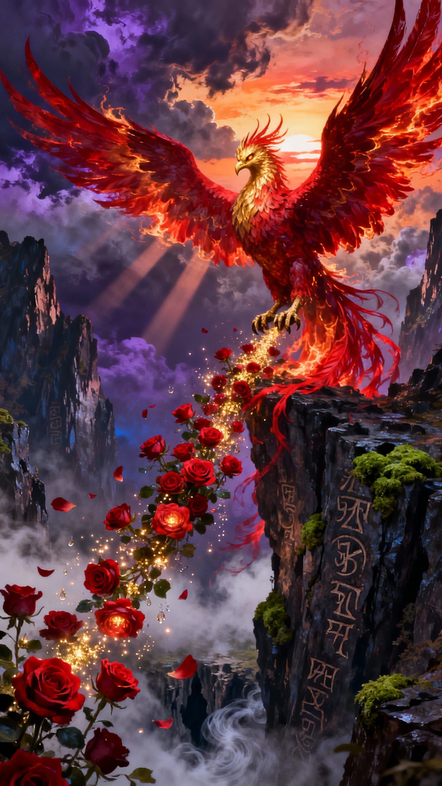 Majestic Phoenix Rises from Obsidian Cliffs