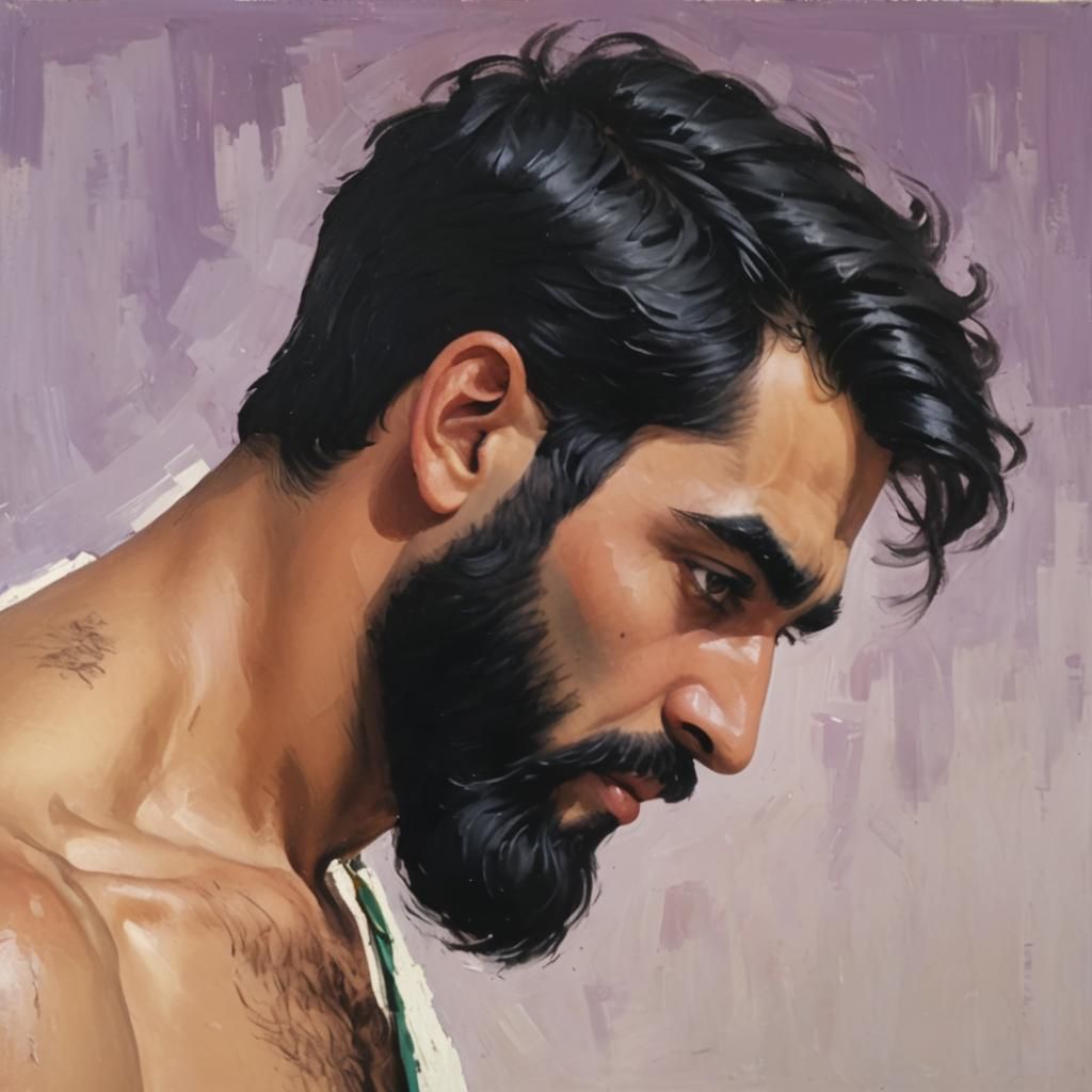 Handsome Bearded Man in Impressionist Gouache Style
