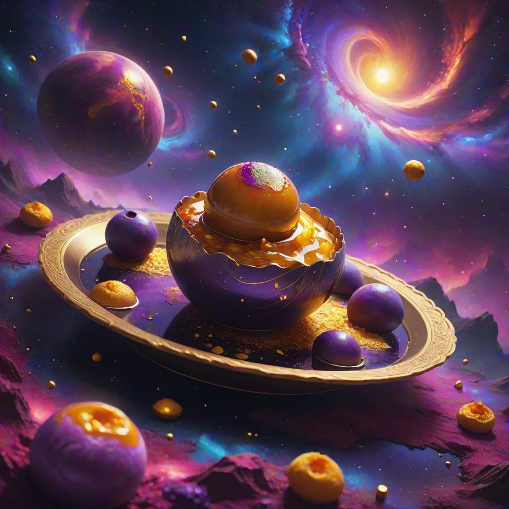 Gulab Jamun Floating in Cosmic Nebula