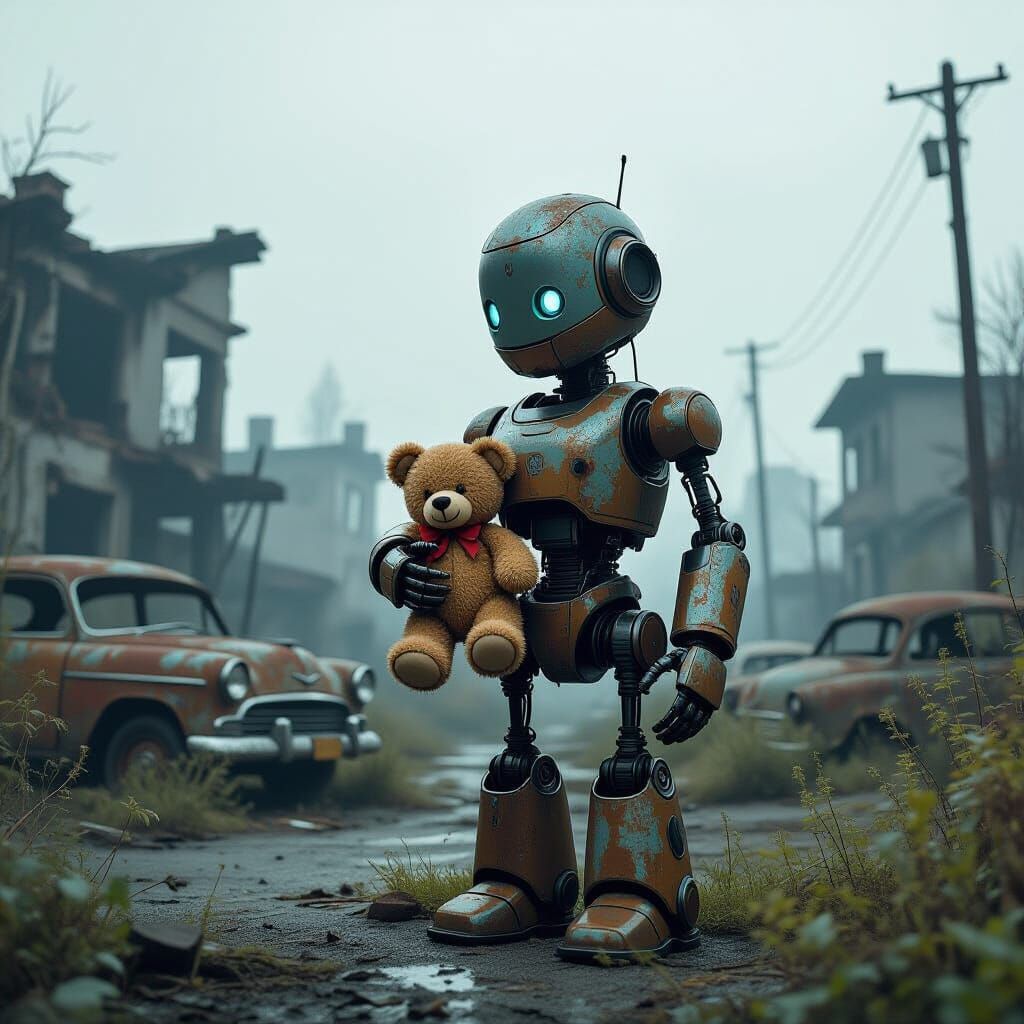 Endearing Robot in Post-Apocalyptic Landscape