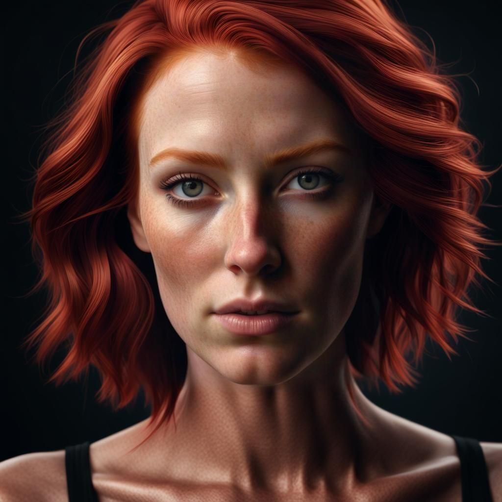 Hyperrealistic Portrait of a Red-Haired Woman