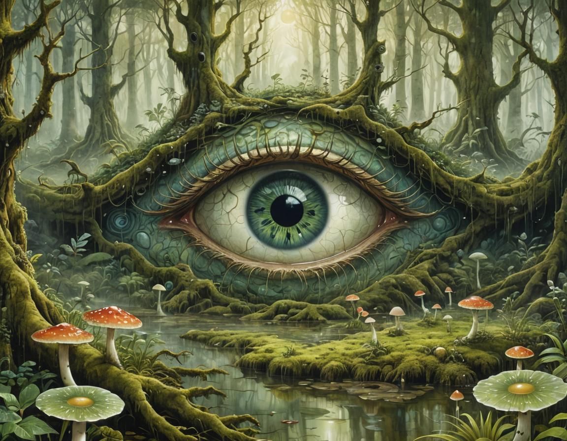 Eye of Forest Spirits in Surreal Digital Art