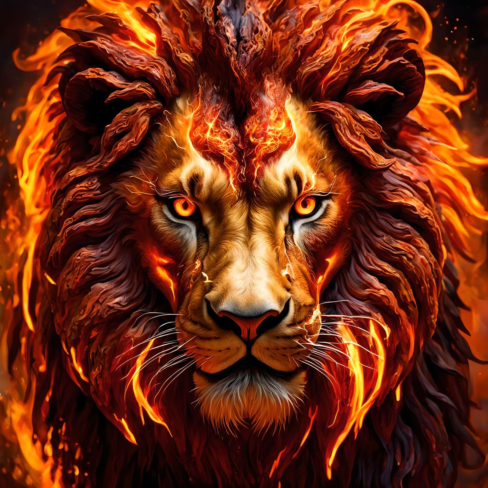 Volcanic Lava Lion Portrait in Firecore Style