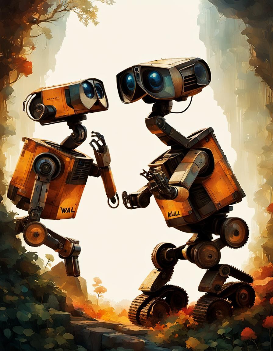 Romantic Double Exposure of Wall-E and Eve