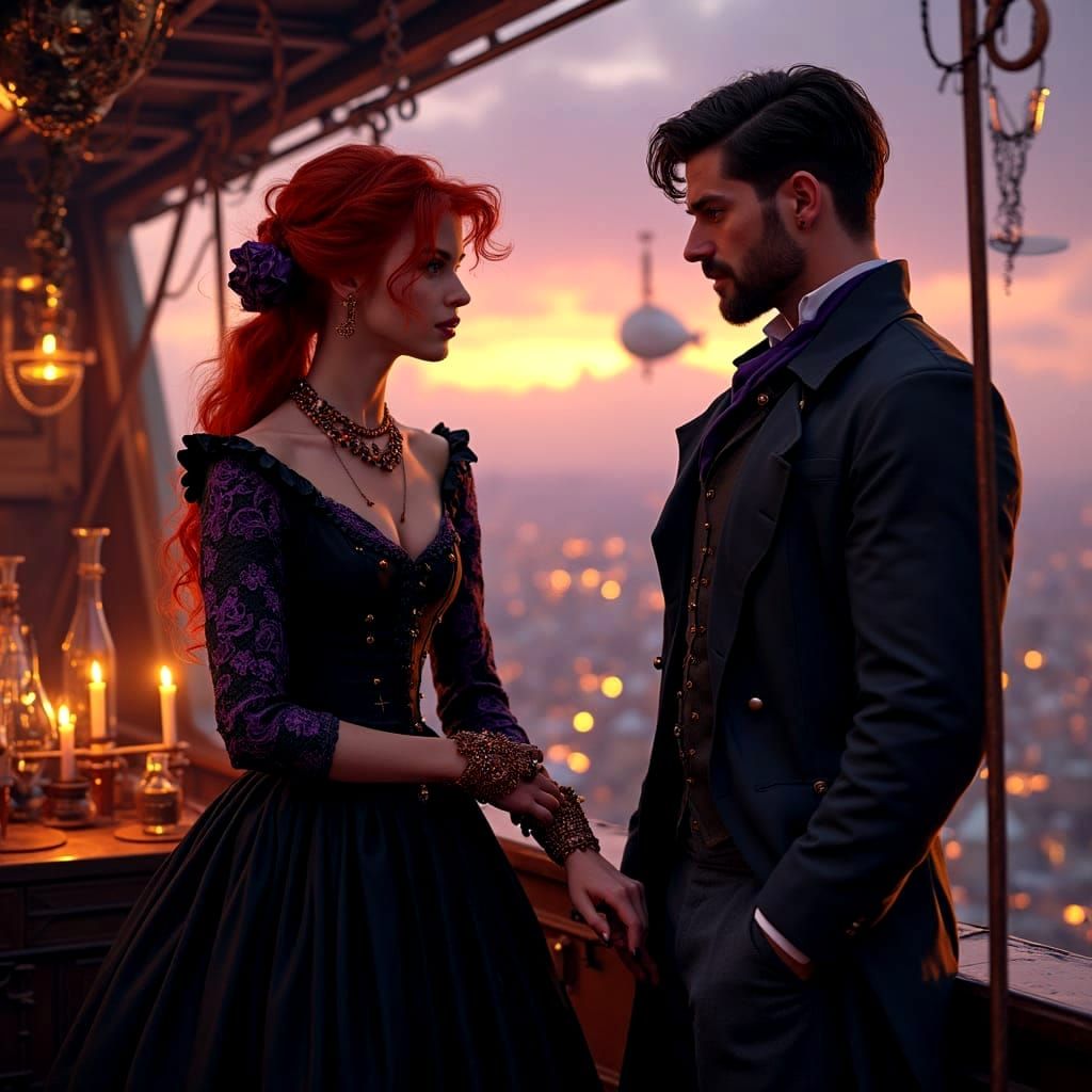 Elegant Alchemist Soars on Steampunk Airship