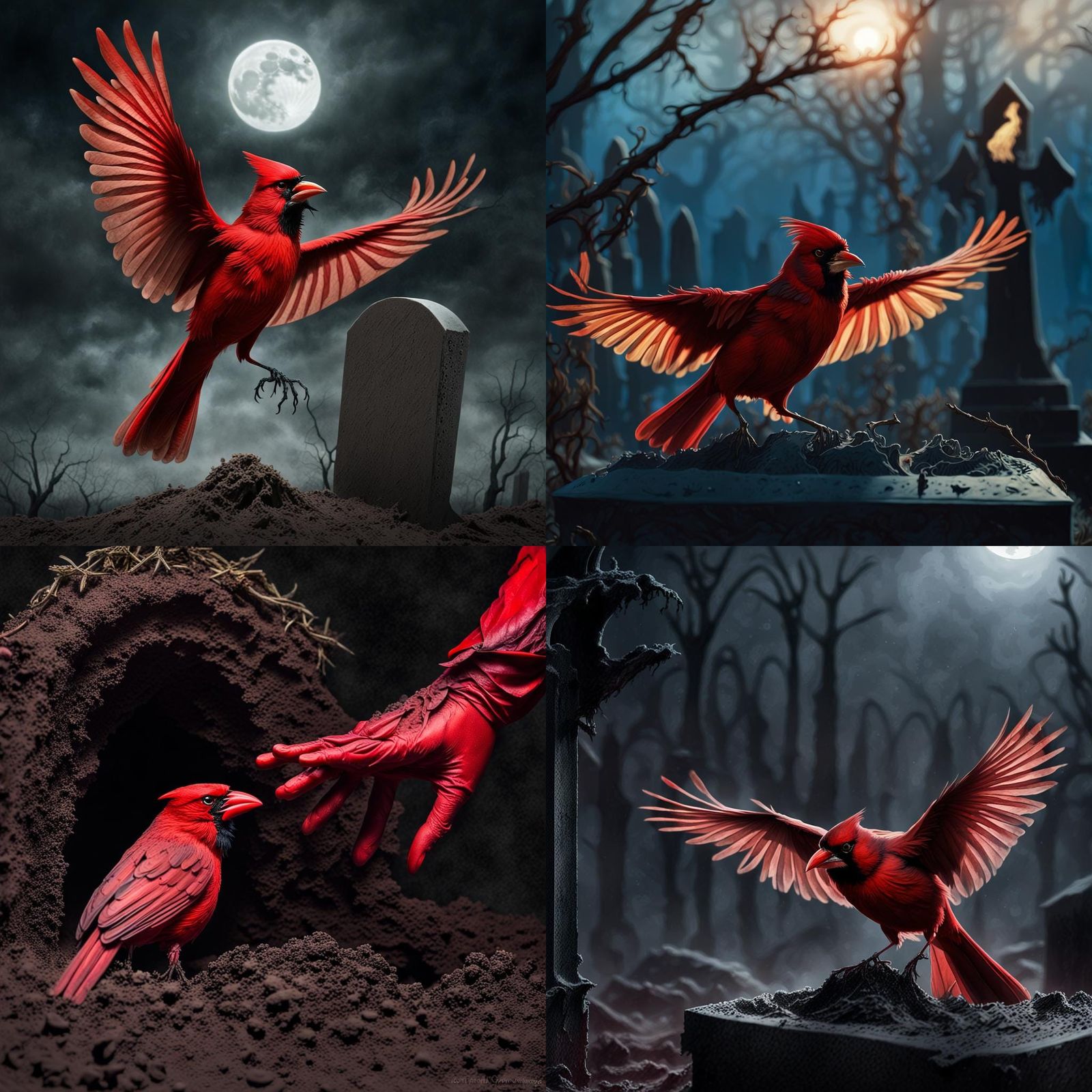 Cardinal on Hand from Grave: Doré Style Horror