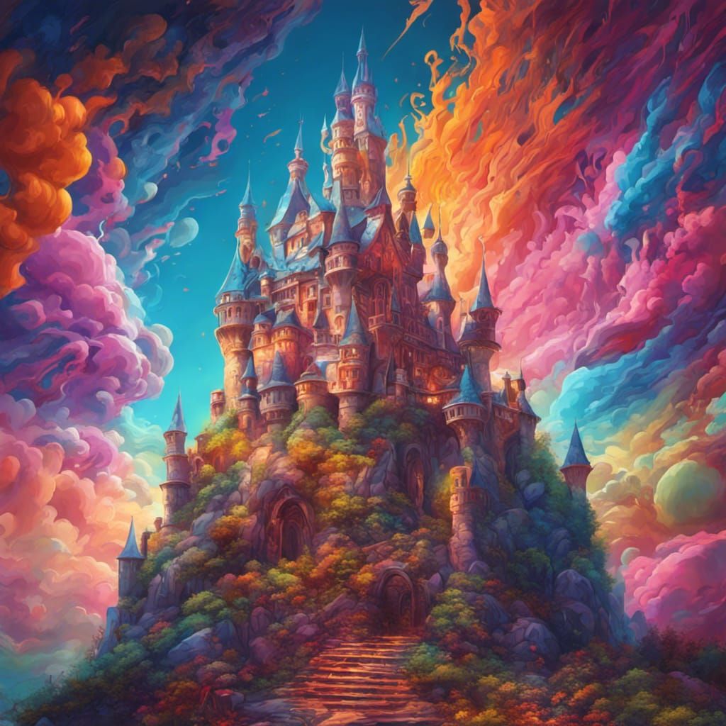 Psychedelic Fantasy Castle in Splash Art Style