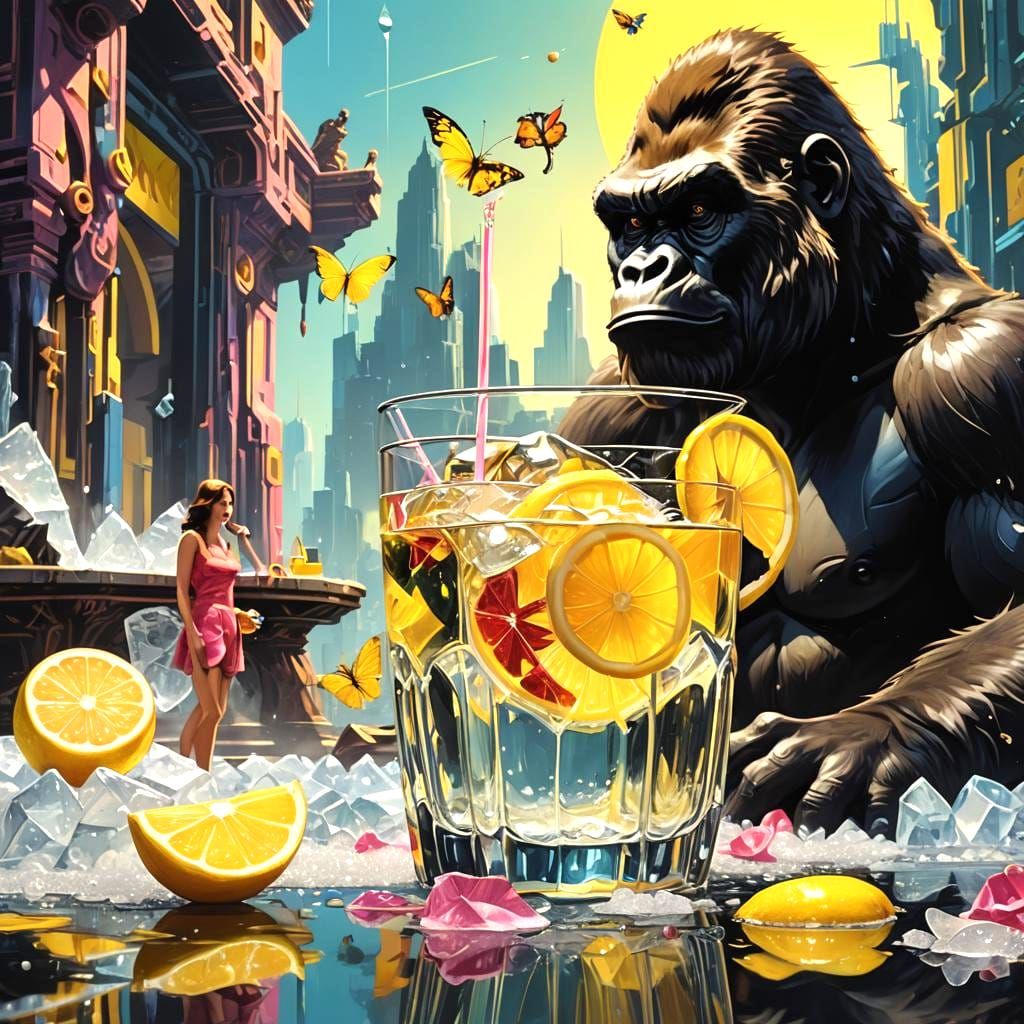 King Kong and Girl Enjoying a Drink
