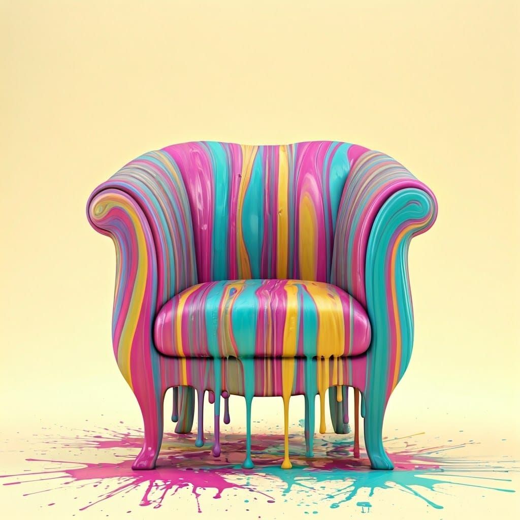 Vibrant, Swirling Armchair in Abstract Acrylic Paint