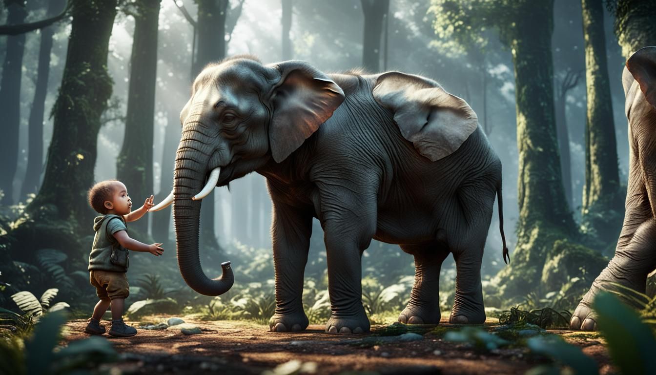 Child and Elephant in Forest: 3D Game Cinematic