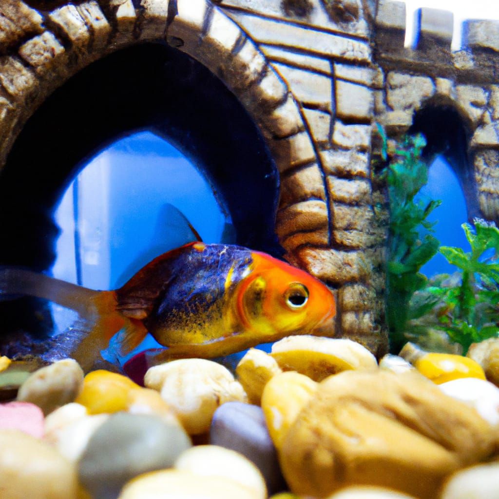 Calm Goldfish Swimming in Decorated Aquarium