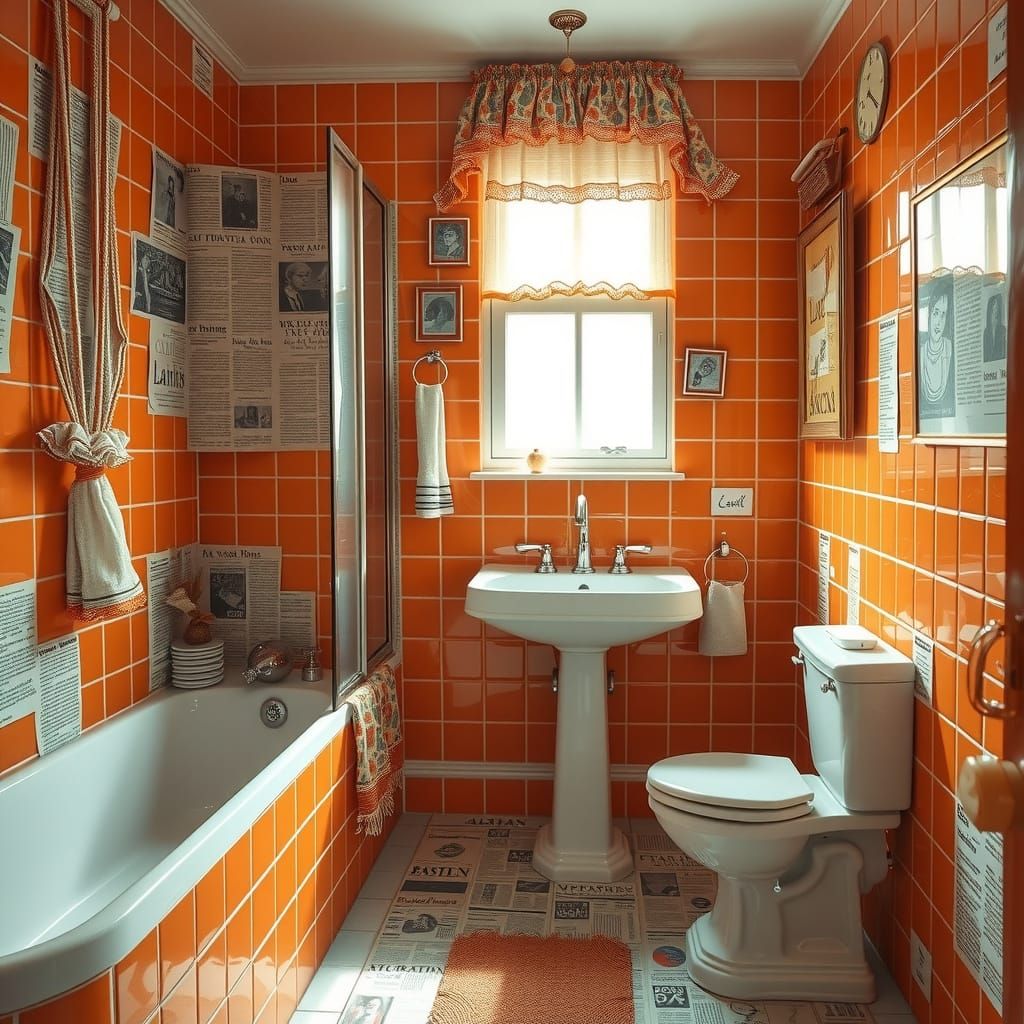 Vintage Retro Bathroom Collage in Scrapbook Style