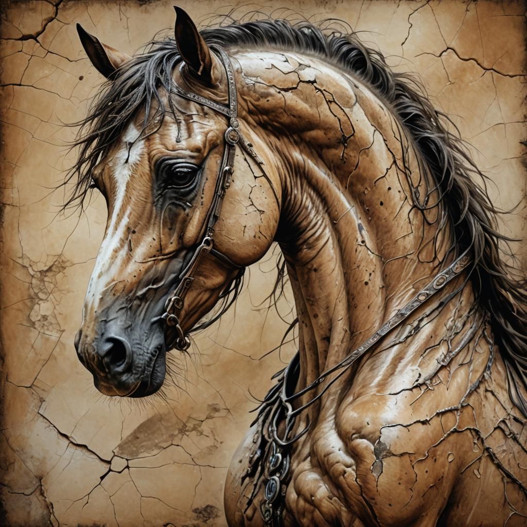 Horse with Earth Textured Skin in Hyperrealistic Style