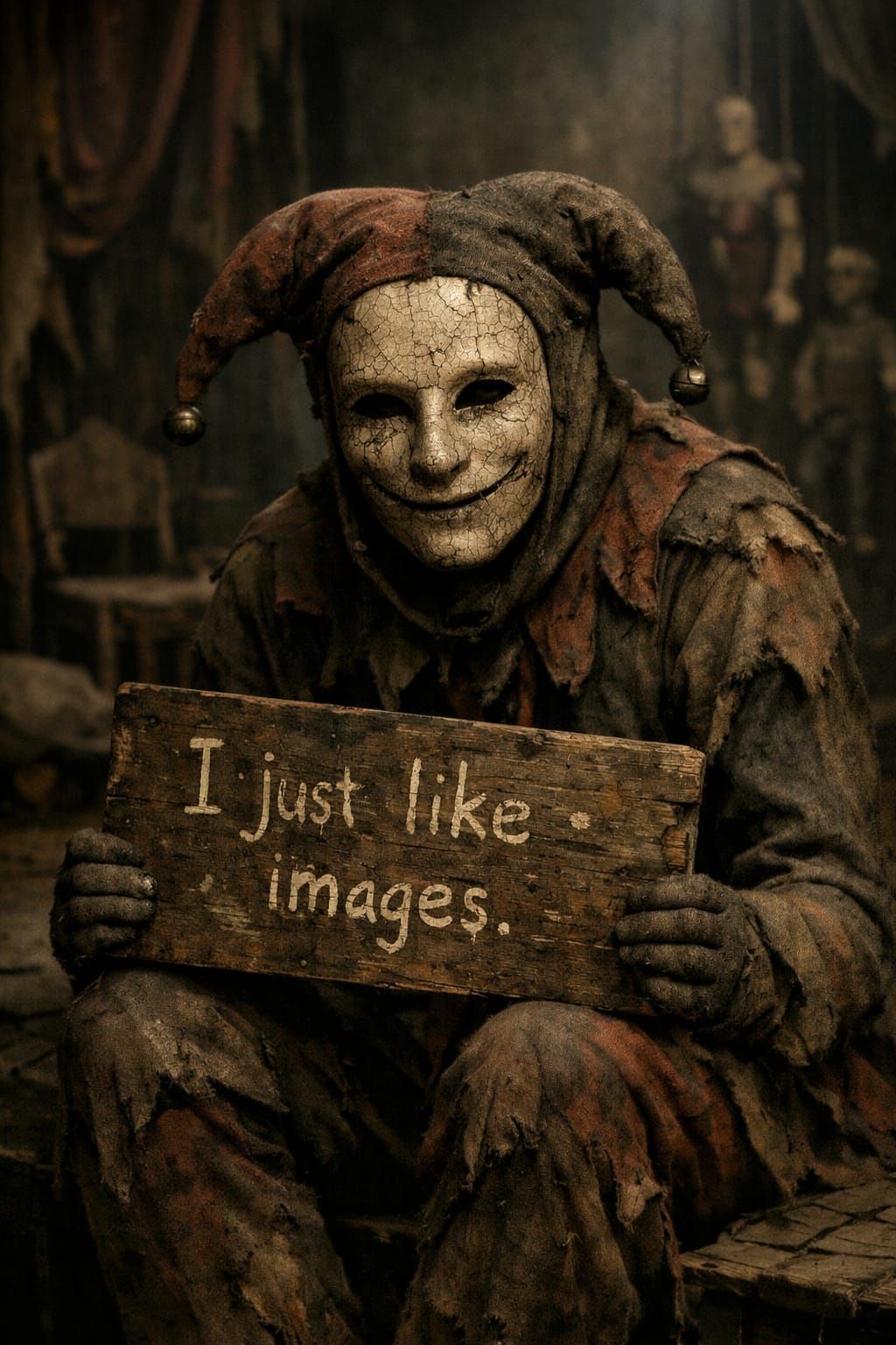 A Jester Sits Alone on a Decaying Stage