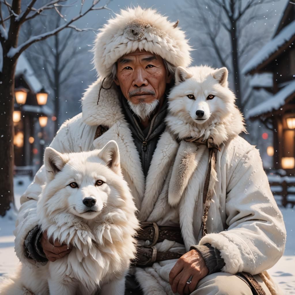 Eskimo Man with Husky in 3D Anime Portrait