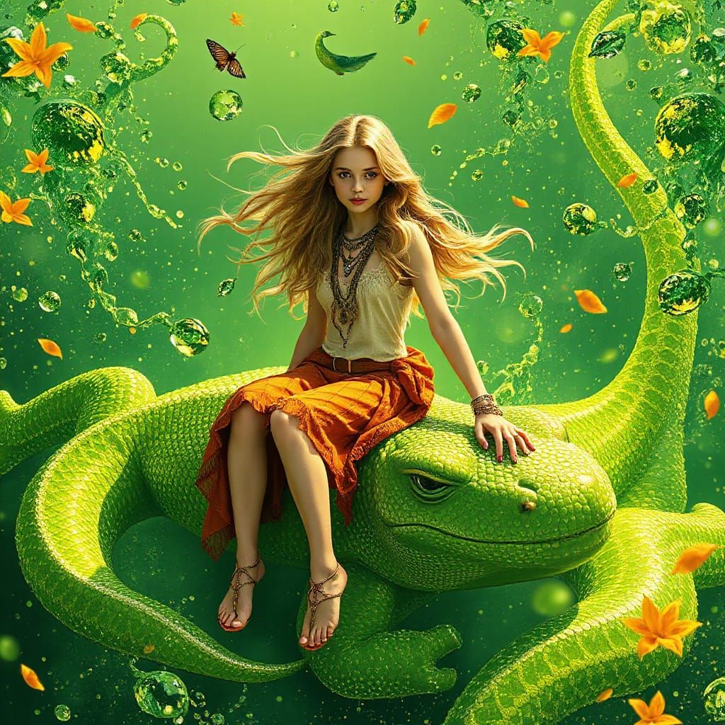 Woman on Gummy Salamander in Soda Sea