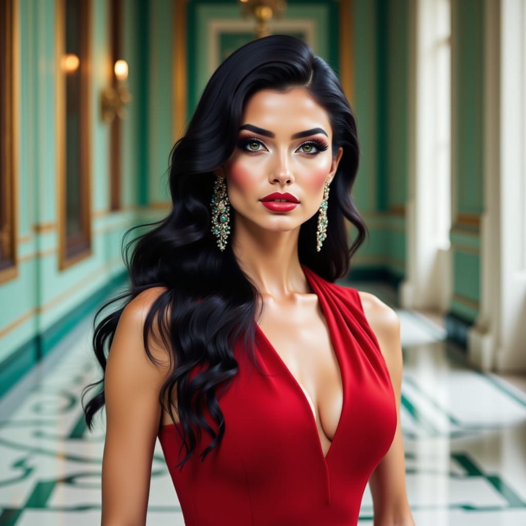 Elegant Caucasian Princess in Couture Gown