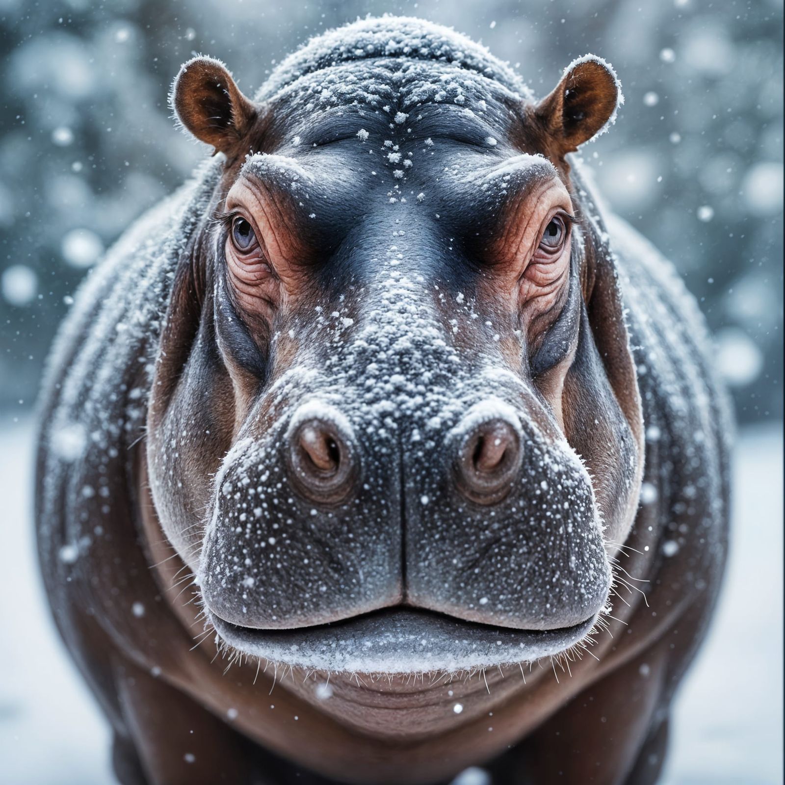 Hippo in Winter Wonderland