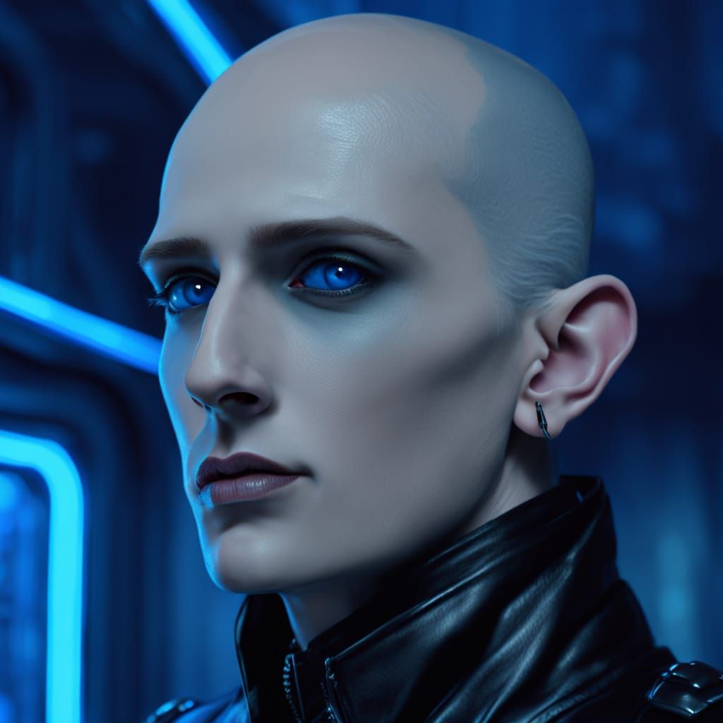 Cyberpunk Elf in Spaceship with Metallic Accents