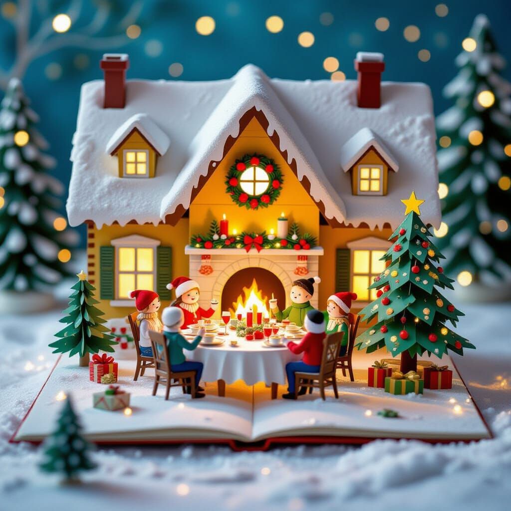 Christmas Pop-Up Book Party Scene