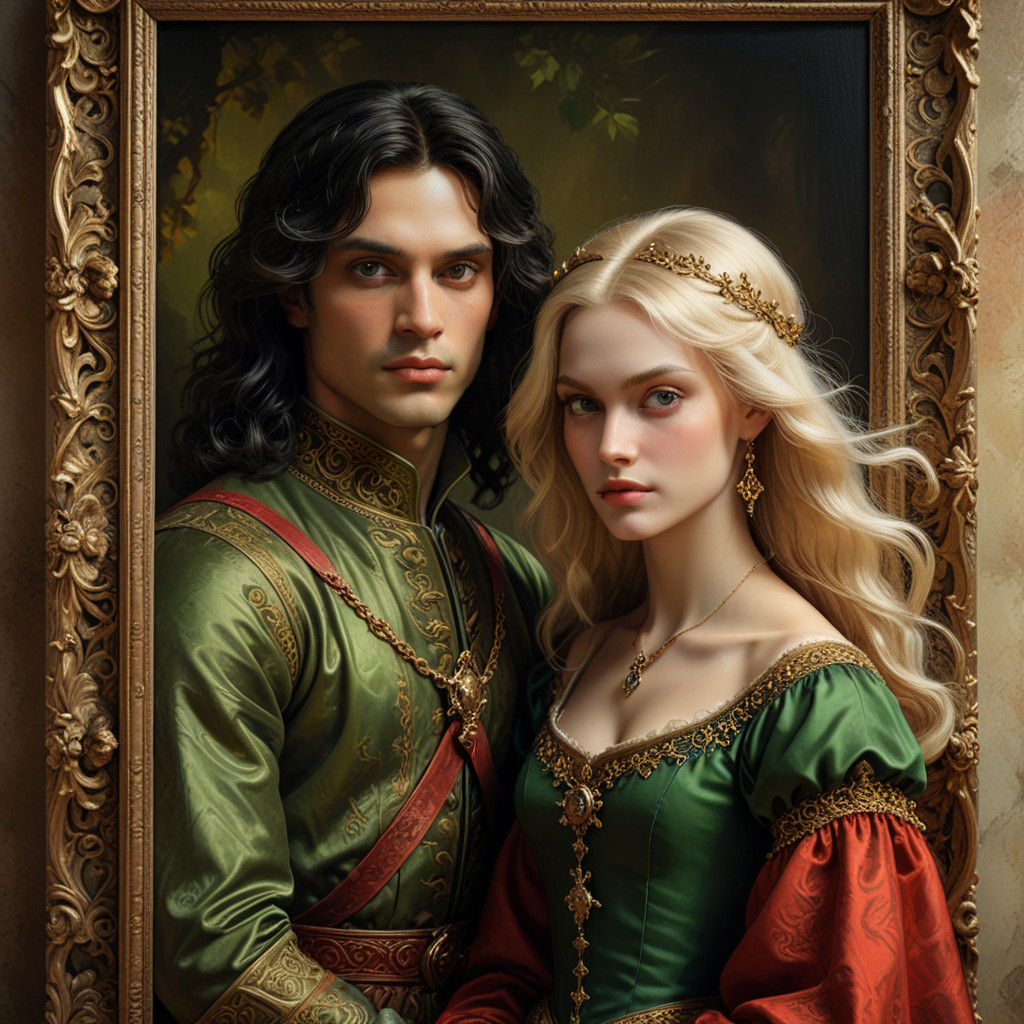 Mysterious Renaissance Encounter in Warm Golden Hour