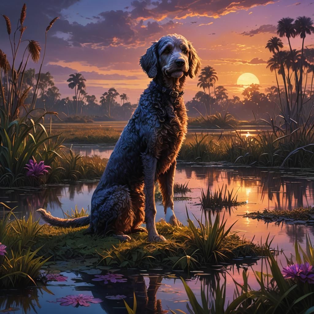Spoodle at Everglades Sunset: Vivid Digital Painting