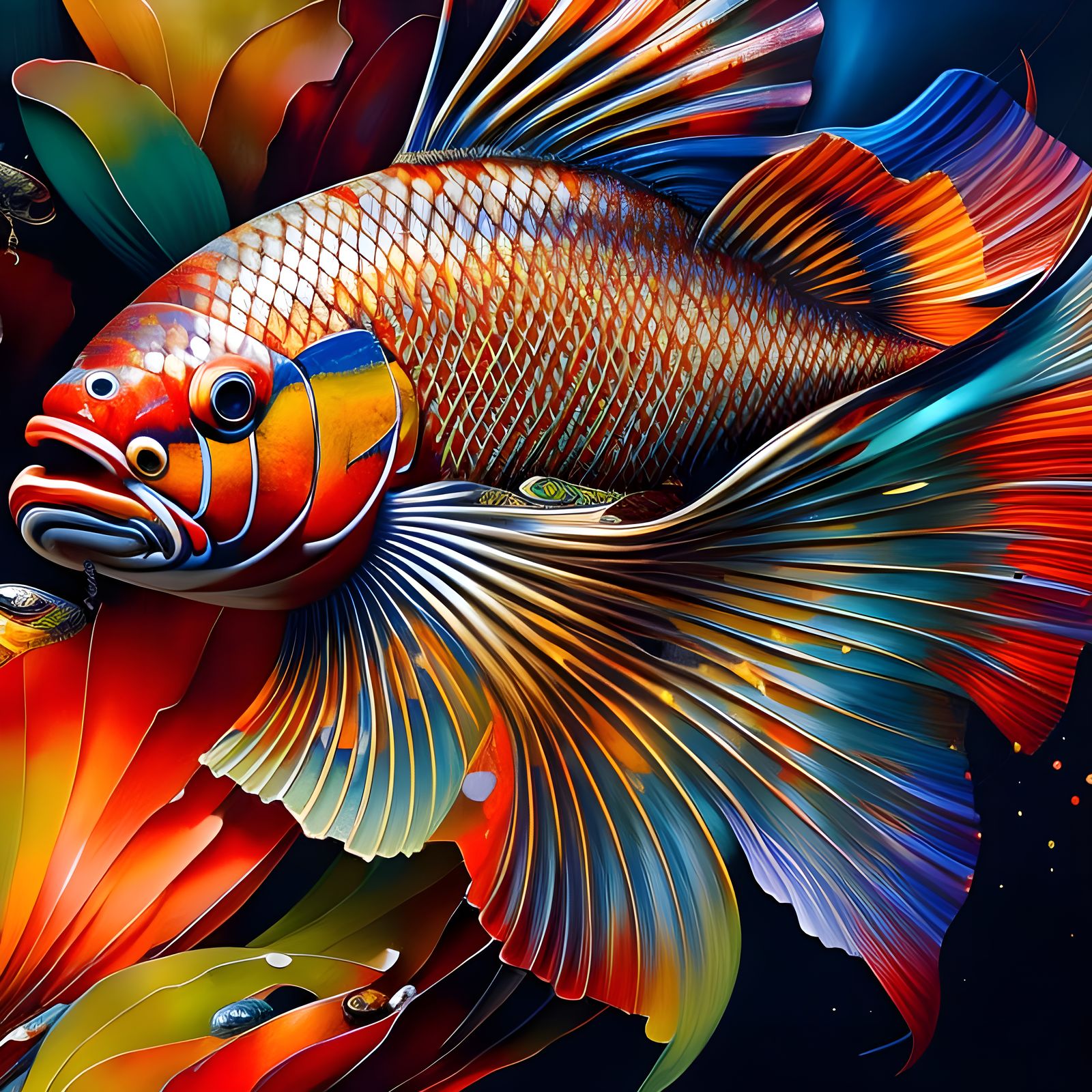 Colorful Koi Fish Portrait in Cyberpunk Style