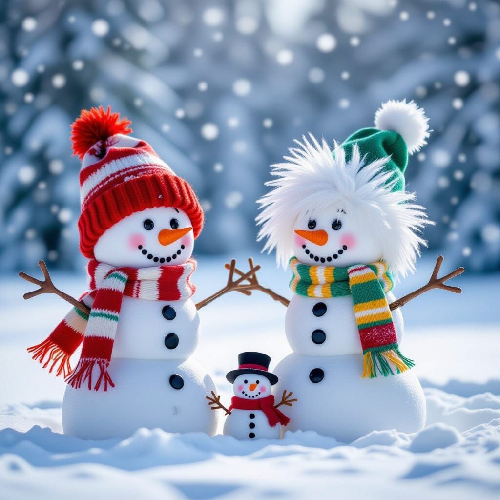 Cheerful Snowmen in a Magical Winter Scene