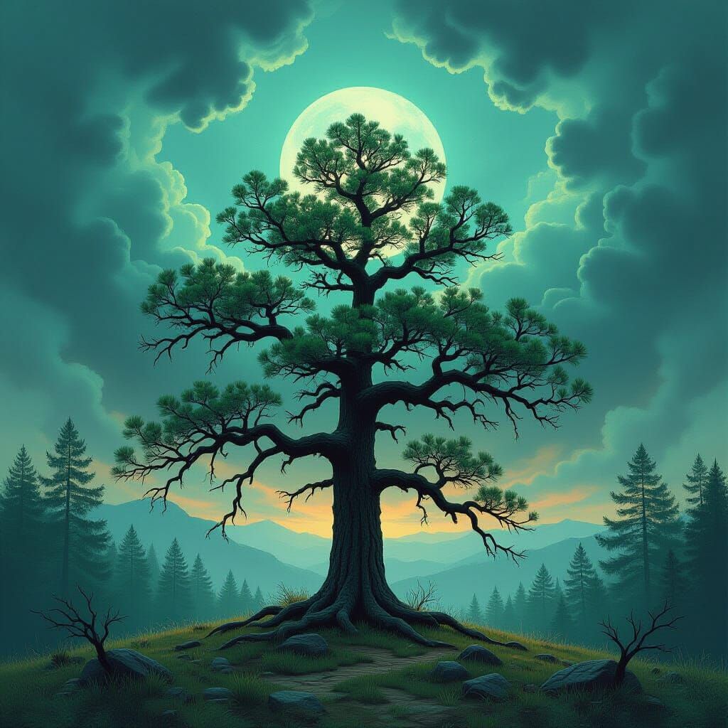 Ancient Pine Tree in Ominous New Mexico Forest
