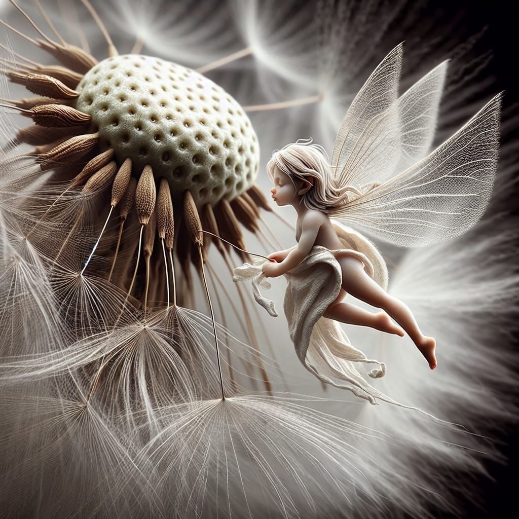 Ethereal Fairy Drifting on Dandelion Seed