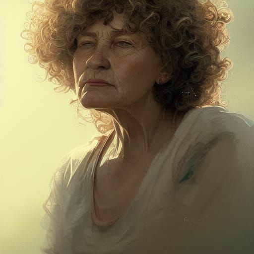 Sad Old Woman Portrait in Detailed Digital Art