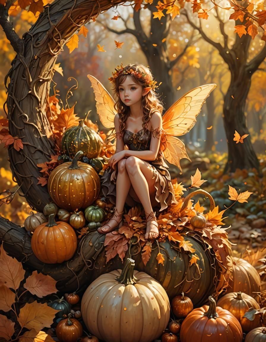 Autumn Fairy on Giant Gourd Cornucopia