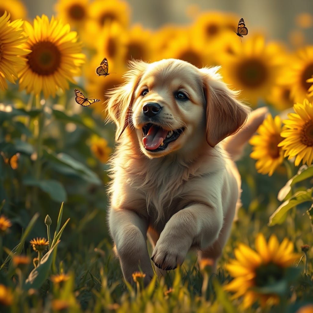 Golden Retriever Puppy's Sunflower Chase, Concept Art