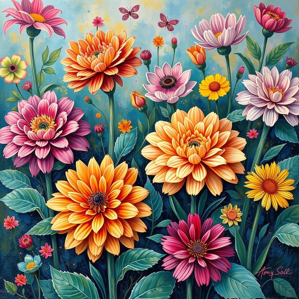 Vibrant Impressionist Flowers in a Whimsical Garden