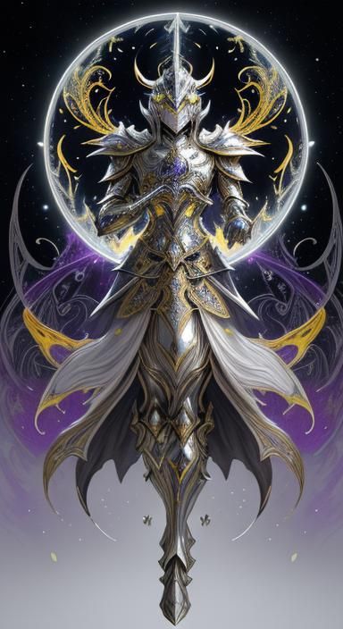 Cybernetic Knight in Celestial Landscape, Digital Art