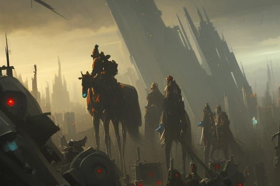 Cyberpunk Medieval Army: Dark Fantasy Concept Art