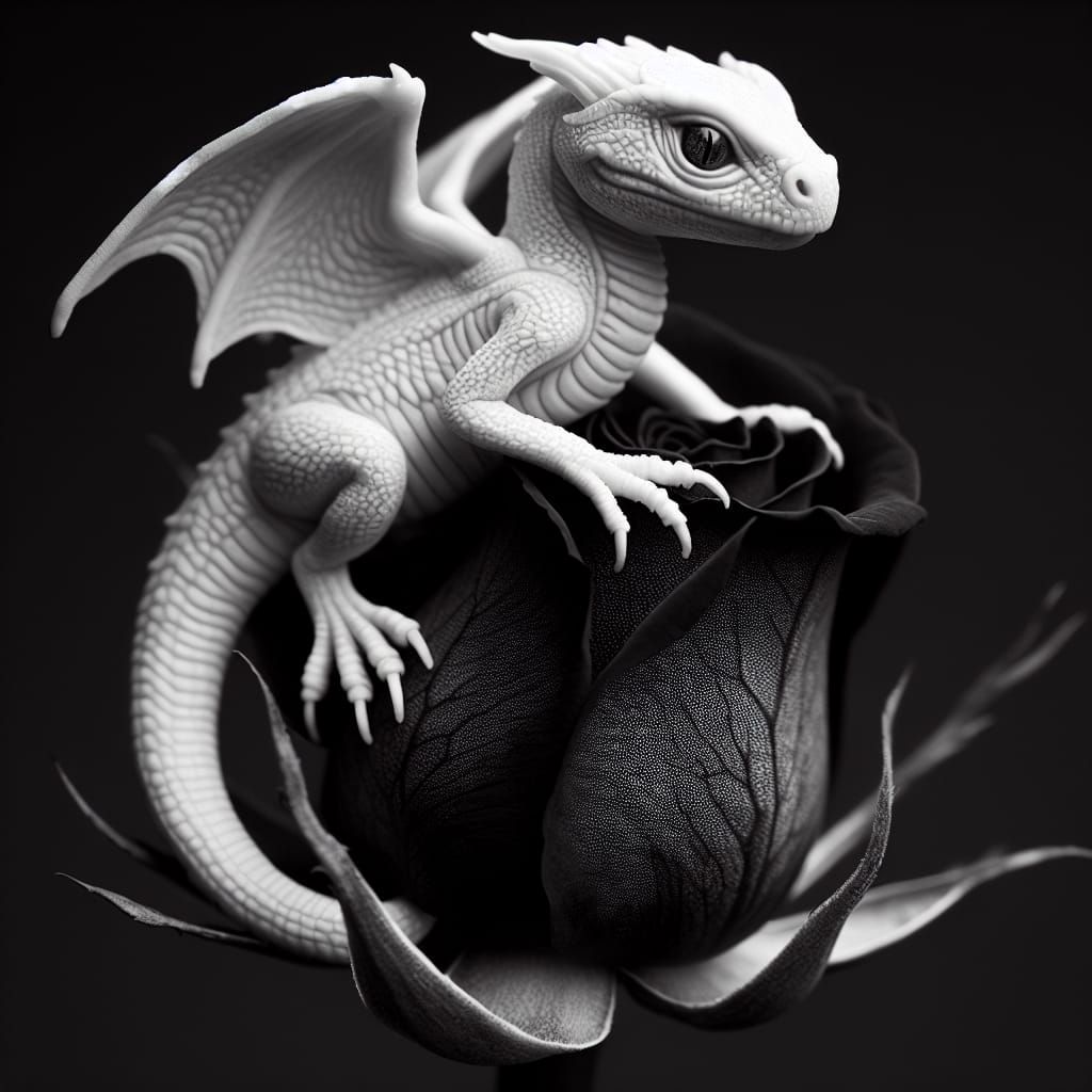 White Dragon on Black Rosebud