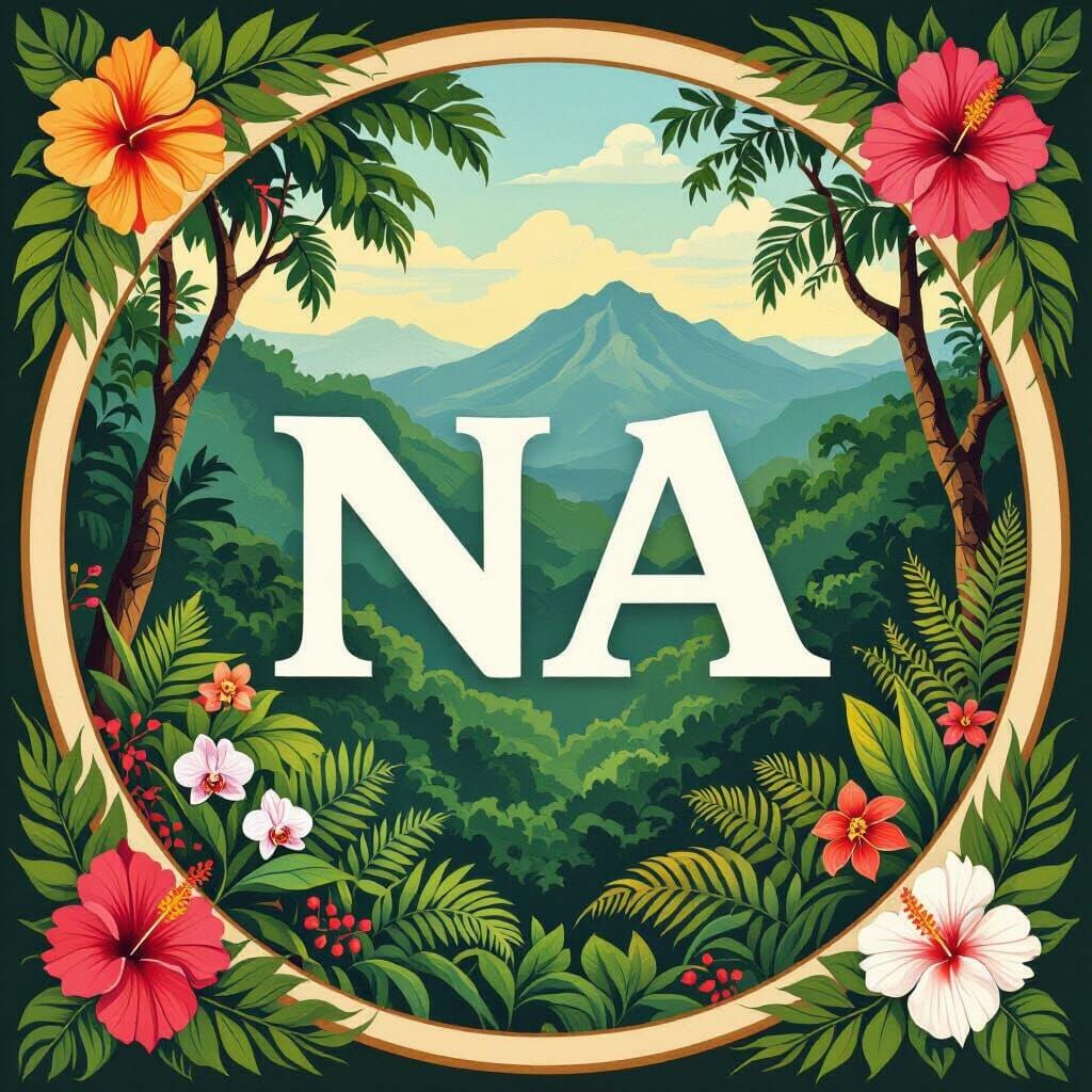 NA Logo in Tropical Forest, Gauguin Style