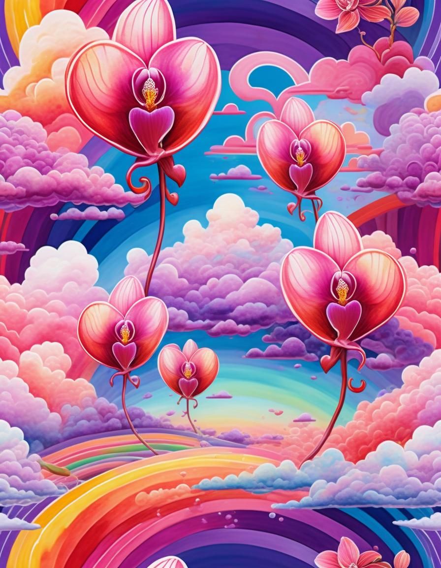 Pastel Rainbow over Orchid Garden, Watercolor Style