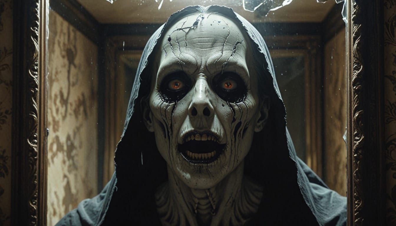 Scary Ghost Emerges from Haunted Mirror, Anime Style