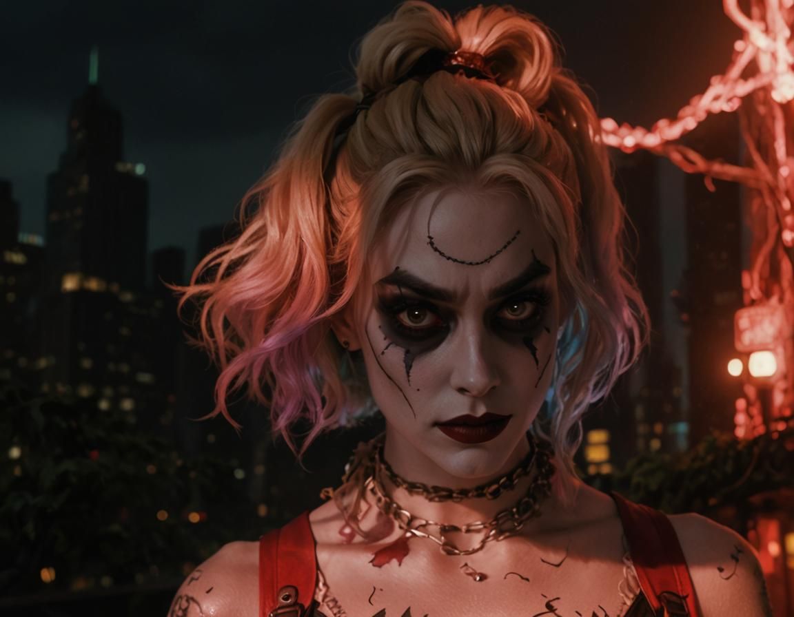 Harley Quinn Amidst Post-Apocalyptic Gotham
