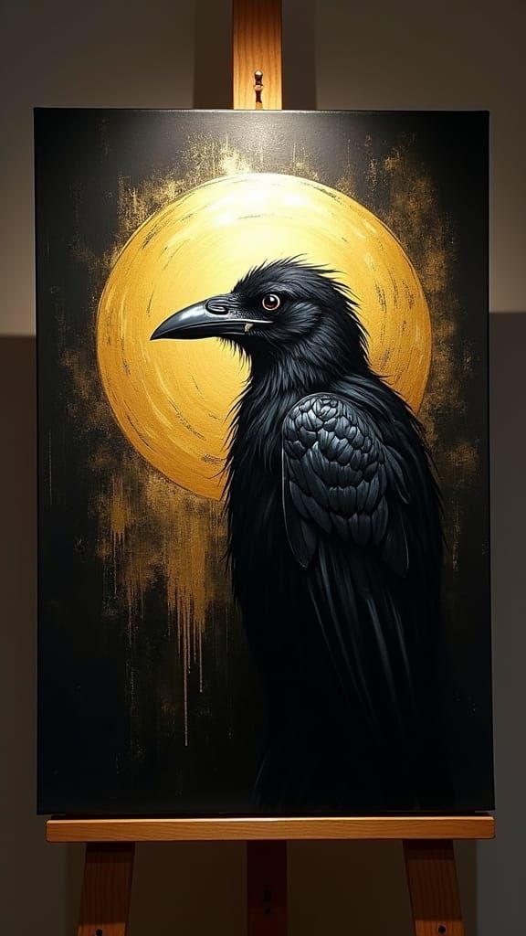 Crow Spirit Shaman: Matte Black and Gold Painting