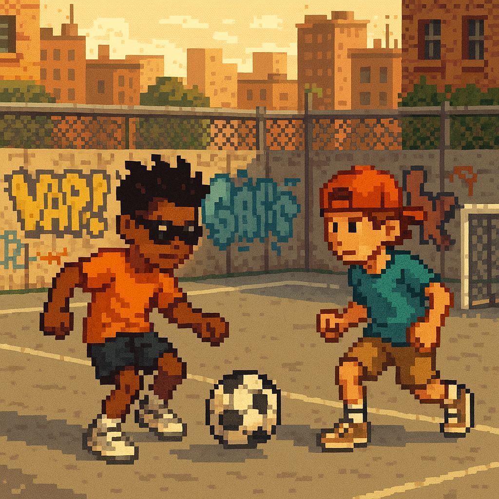Boys Play Soccer in 9-Bit Pixel Art Style