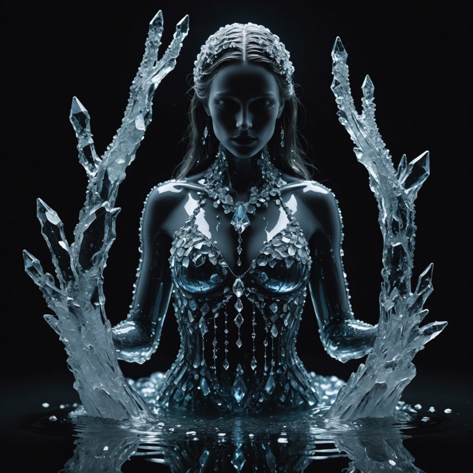 Crystalline Water Woman in Spooky Night