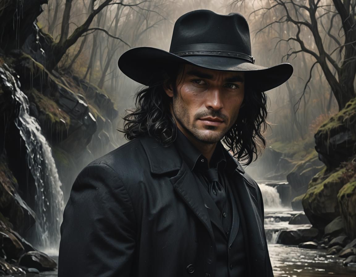 Mystical Cowboy Portrait in Dark Academia Style