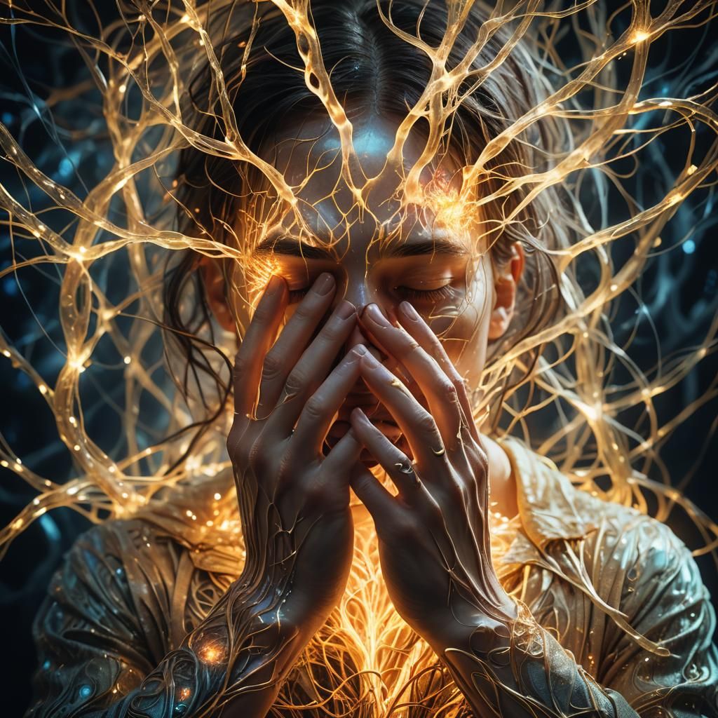 Surreal Agony: Glowing Nerves in Dreamlike Art