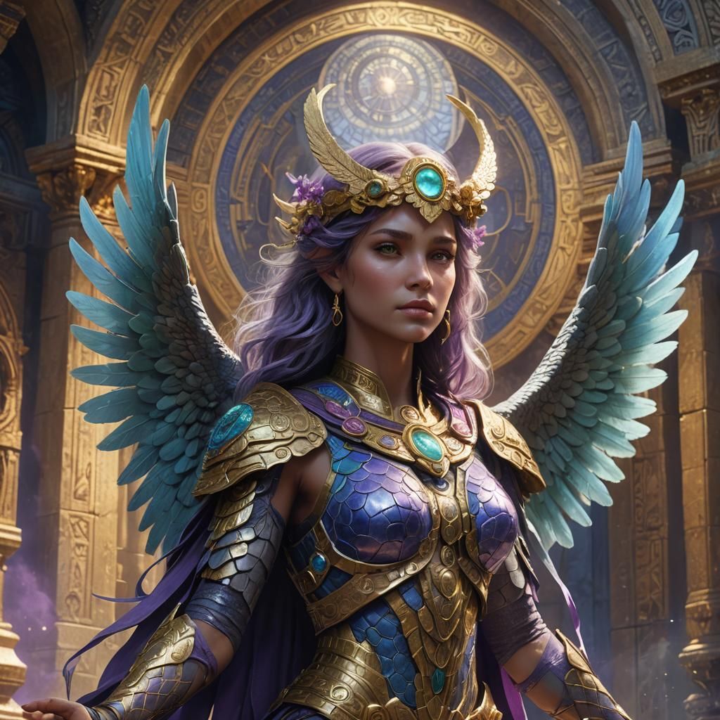 Reptilian Angel in Mystical Temple Concept Art
