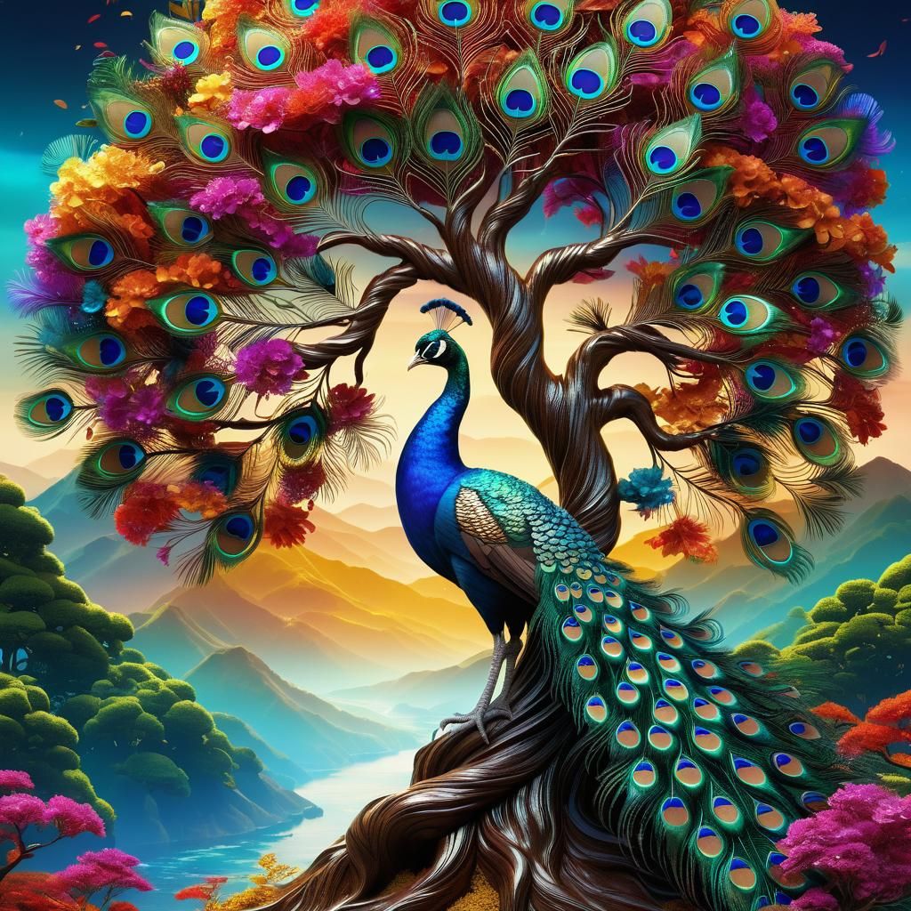 Fantastical Tree with Peacock Feather Leaves