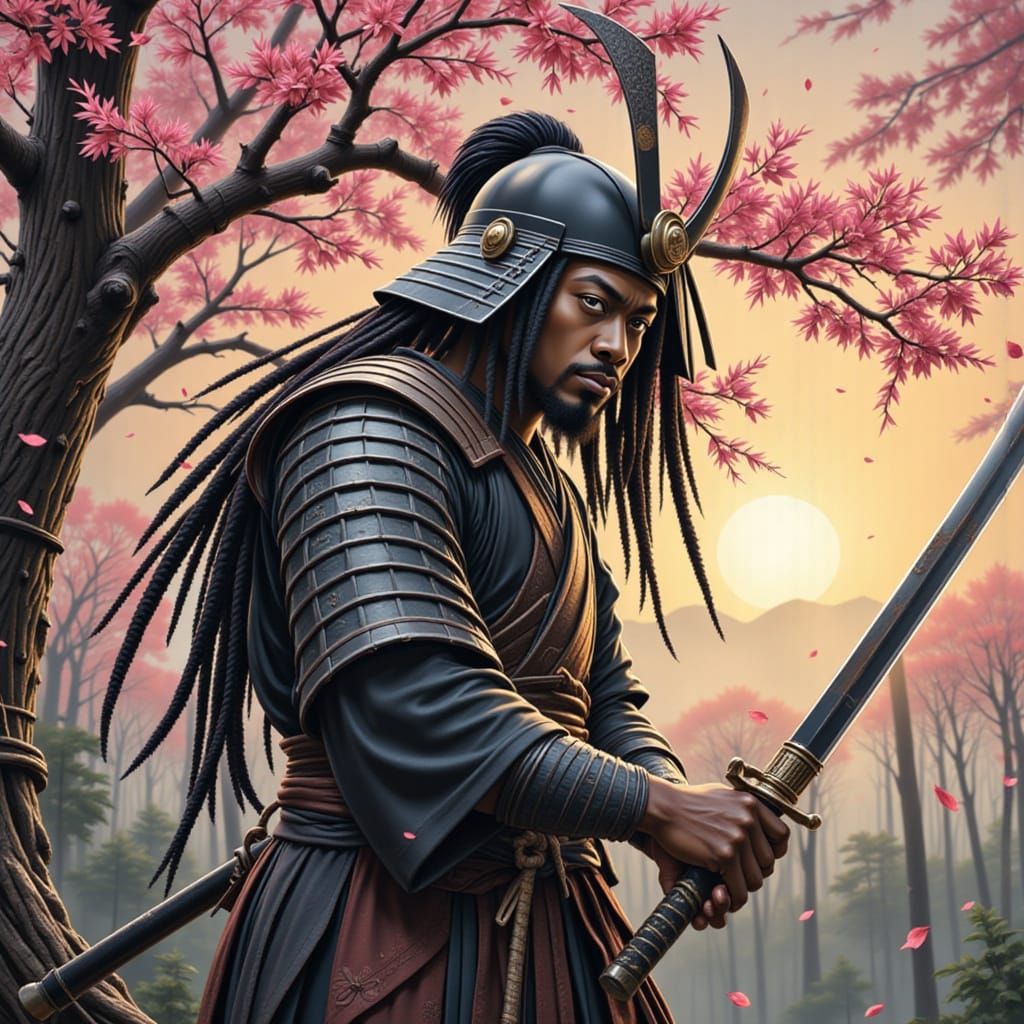 Samurai of Cherry Blossom Honor in Walking Dead Comic Style