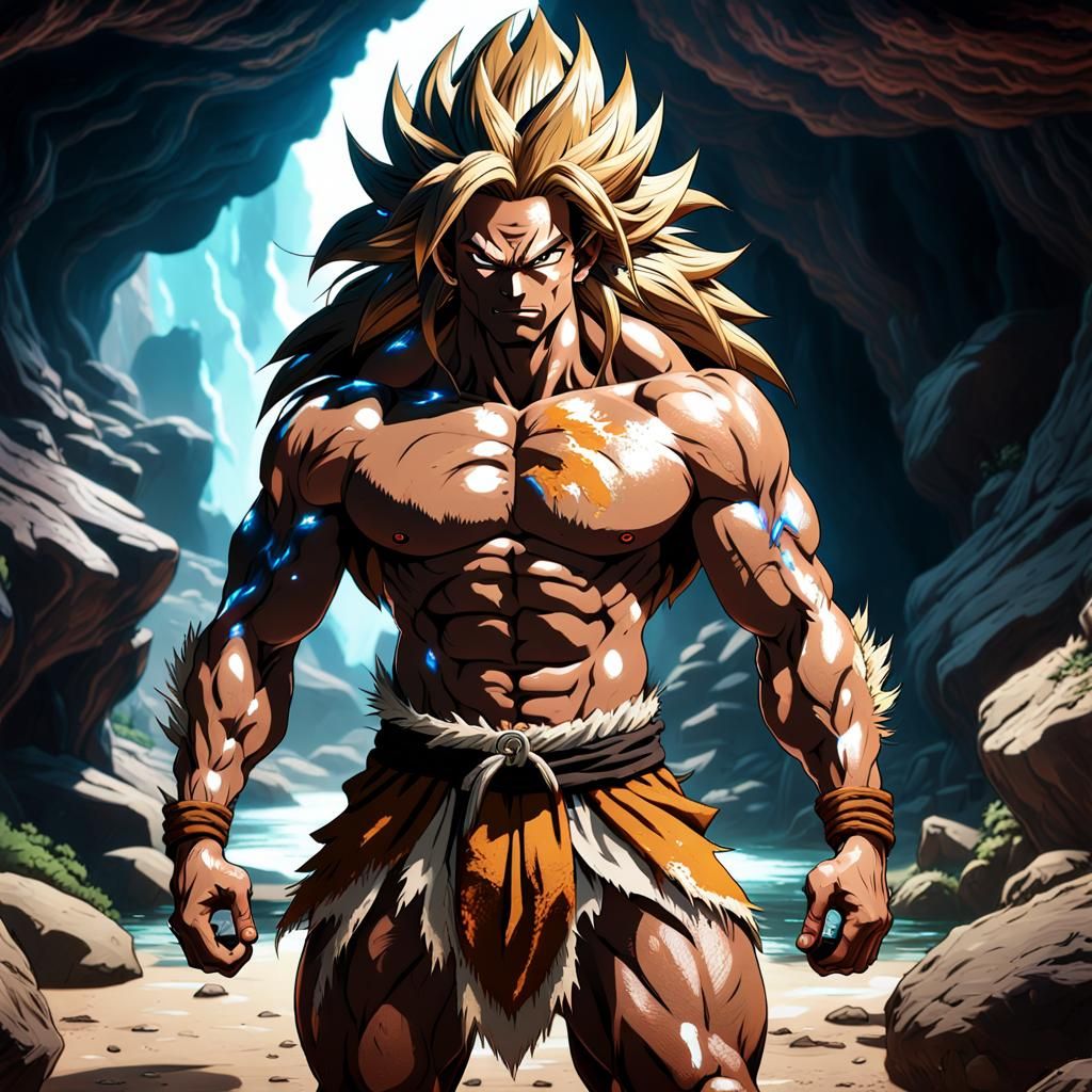 Super Saiyan Caveman with Tribute Tattoo in Anime Style